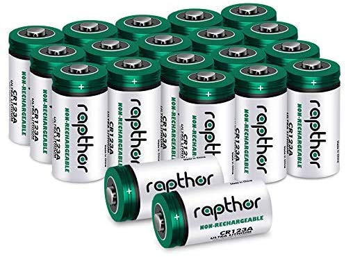 Rapthor CR123A 3V Lithium Batterie 20er Pack 1650mAh für Arlo Kamera, Polaroid, Taschenlampe, hohe Kapazität mit PTC-geschützt [Nicht wiederaufladbar]