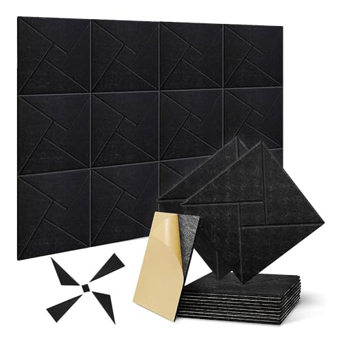 Ruuizksa 12er-Pack Selbstklebende Akustikplatten, 12 X 12 X 0,4, Schalldichter Akustikschaum, für Heimstudio-Büro (Schwarz), Langlebig, Einfache Installation