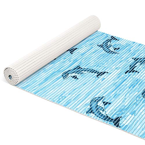 ANRO Weichschaummatte Badematte Bad Dusche WC Vorleger Teppich Antirutsch Badläufer Delfine Blau 400x65cm