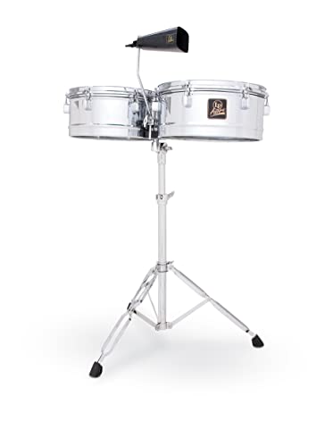 LP Latin Percussion LPA256 Timbales Aspire Chrome 13" + 14", Stahlkessel Tiefe 16,5 cm, Oberfläche Nickel gebürstet, inkl. LP Aspire Kuhglocke