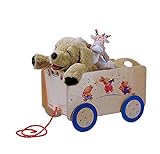 Dida - Holzwagen mit Rädern für Gegenstände und Kinderspielzeug. Dekoration: musizierende Tiere.