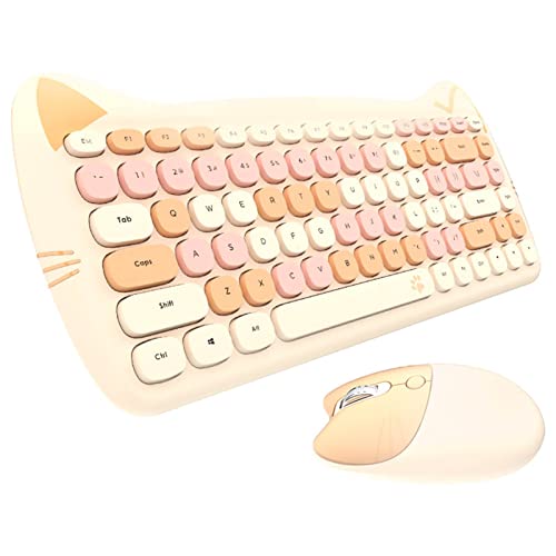 Fairnull Tastatur-Maus-Set, ergonomische Tastatur, verschiedene Farben, Tastatur, Maus-Kamm, glattes Cartoon-Design, helles Beige