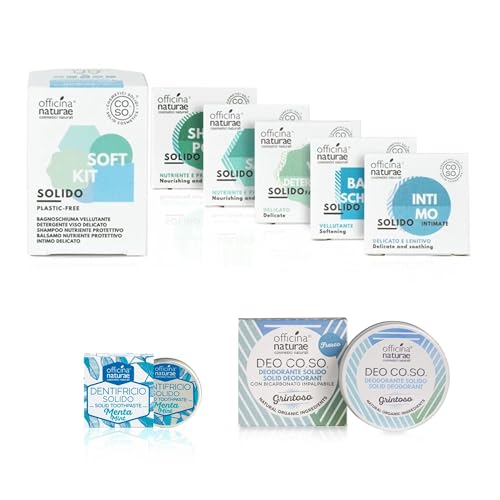 Officina Naturae Kosmetik-Set mit fester Soft- + Zahnpasta für unterwegs, in Tabletten + Deodorant fester, fetthaltiger CO.SO. Vegan
