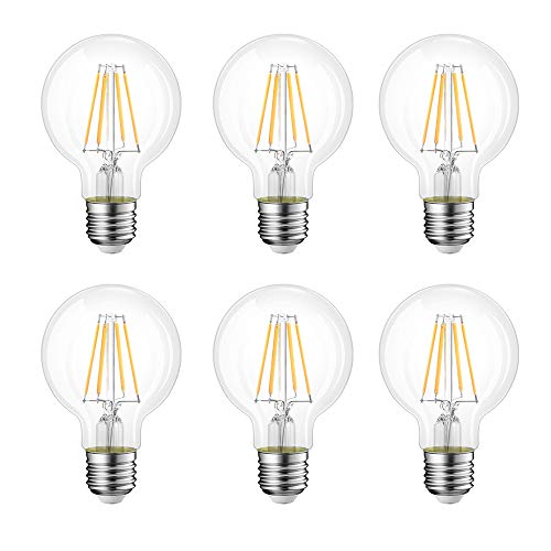 G80 LED-Glühbirne,4watts,entspricht 40 W-Glühbirne, E27 Edison Schraube Leuchtmittel, 400LM, Clear Cage,2700K Warmweiß,6 Packung