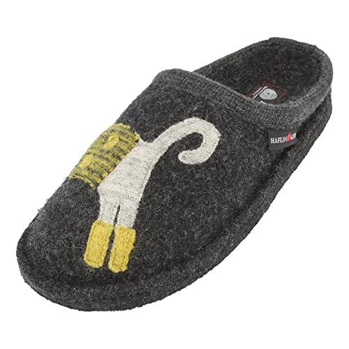 HAFLINGER Flair Cucho Pantoffeln gewalkter Wolle Katze Graphit, Gr. 37