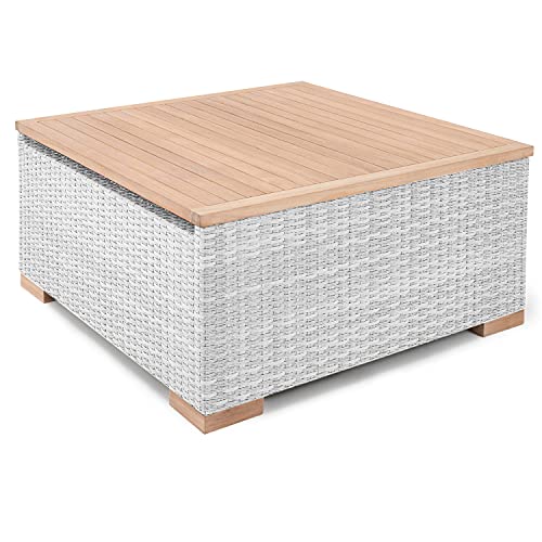 Garland Loungetisch Havanna Beistelltisch 95x92x42,5 cm Alu Gartentisch Teak Holz Lounge Tisch Gartenmöbel - Weiß Grau