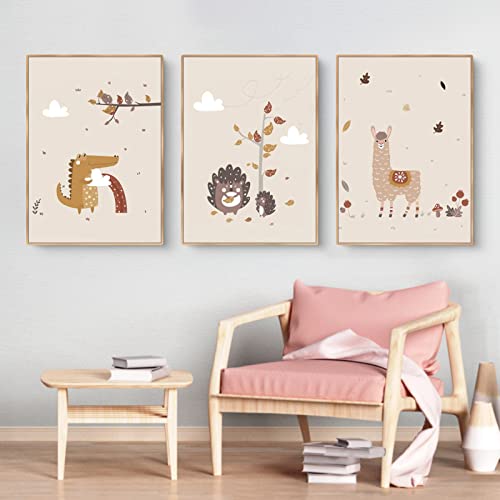 3er Set Poster Niedliches Tier Buchstaben Nummer Kinderzimmer Deko Bilder Set Junge Mädchen Babyzimmer Kinderbilder (Stil 3,40x50cm)