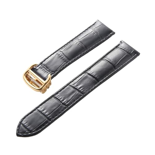 INEOUT Leder-Uhrenarmband, Erste Schicht, Rindsleder, Kompatibles Cartier Tank London-Uhrenarmband, Herren- Und Damenarmband-Zubehör (Color : Black gold buckle, Size : 20mm)