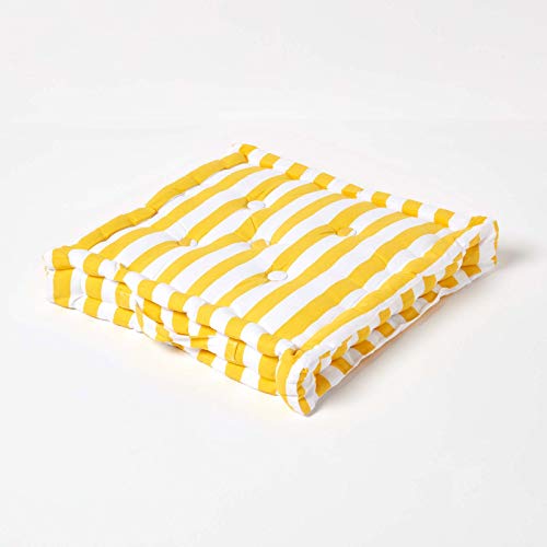 Homescapes dekoratives Sitzkissen Stuhlkissen Sitzerhöhung Stuhlauflage Stripes, gelb, 40 x 40 cm, 100% Reine Baumwolle mit Polyester Füllung