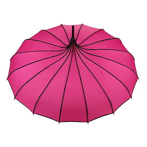 Aoguaro Regenschirm, Langer Griff Sunny Rain Umbrella, 16-Knochen Palast Prinzessin Regenschirm, Vintage Pagode Regenschirm, für Sonnenschutz, Fotografie Requisiten, rosarot