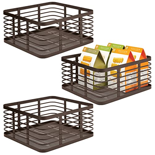 mDesign Allzweckkorb aus Metalldraht – praktischer Aufbewahrungskorb für Küche und Haushalt – kompakter und universeller Drahtkorb – 3er-Set – bronzefarben