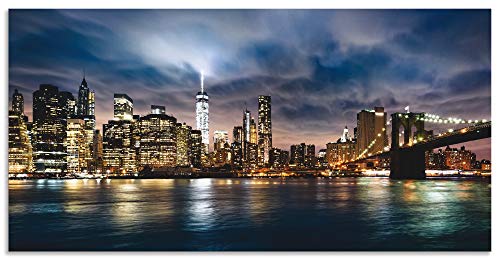 Artland Qualitätsbilder I Alu Dibond Bilder Alu Art 100 x 50 cm Städte Amerika Newyork Foto Blau C8WV Manhattan Brooklyn Bridge