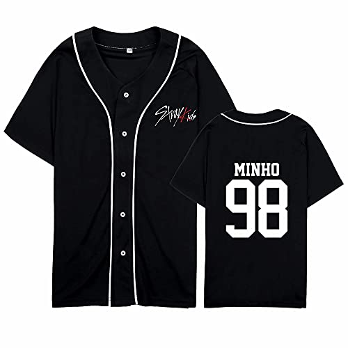 Kpop-StrayKids Baseball T-Shirt,Sommer Cool Black Cardigan T-Shirts Für Stray Kids Band Fans Stay Geschenk