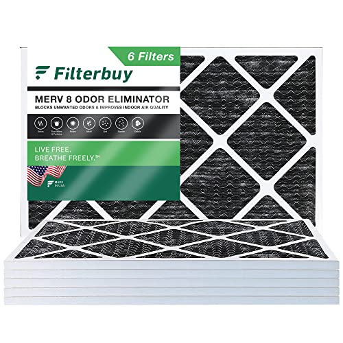 Filterbuy 14 x 30 x 1 Luftfilter MERV 8 Geruchsvernichter (6er-Pack), plissierter HVAC AC Ofenluftfilter Ersatz mit Aktivkohle (tatsächliche Größe: 35 x 75 x 1 cm)