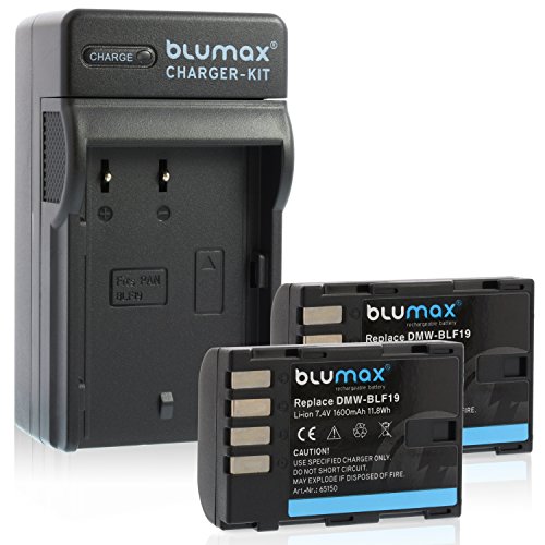Blumax 2X Akku ersetzt Panasonic DMW-BLF19 / DMW-BLF19-E 1600mAh + Ladegerät für DMW-BLF19 / DMW-BLF19-E | passend zu Panasonic Lumix DMC-GH3 / DMC-GH4