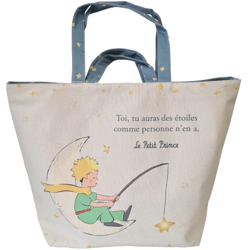KIUB Große Einkaufstasche, kleiner Prinz mit Sternen, 18 cm breit, Baumwolle, sehr gute Qualität, weiß, Medium