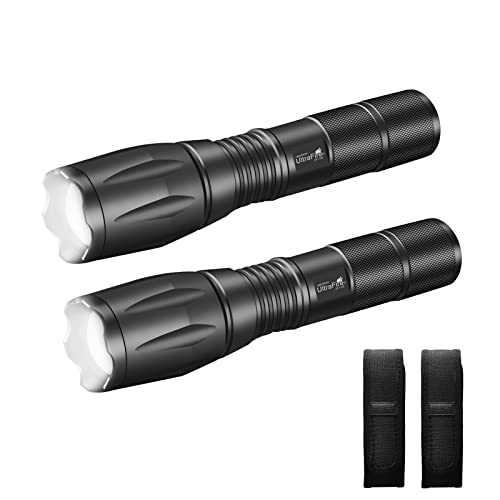 UltraFire 2 Pack LED Taktische Taschenlampe mit Holster, 1200 Lumen Zoomable 3 Modi Mini Taschenlampe und Taschenlampenholster, IP65 Wasserdicht, Einstellbare Fokus, AAA Taschenlampe, UF-1105
