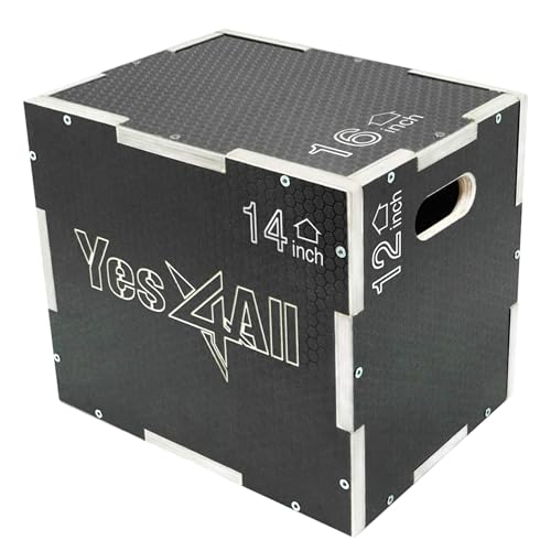 Yes4All 3-in-1 Plyo-Box aus Holz, rutschfest, 16 x 14 x 12 cm, Schwarz