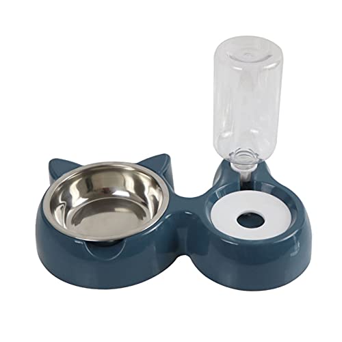 XIGAWAY Doppelter Futternapf für Hunde und Katzen, mit automatischer Spenderflasche, erhöhter Ständer, für Kätzchen, Welpen, Kaninchen, Kleintiere (blau)