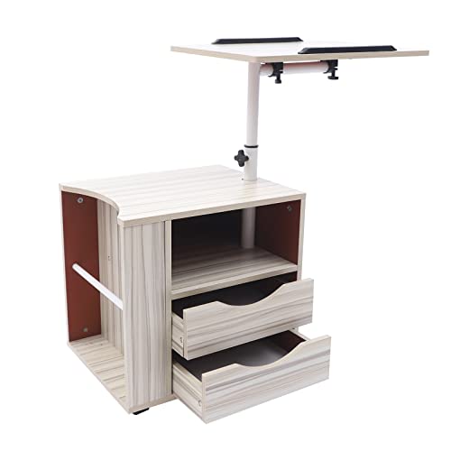 Funktioneller drehbarer Nachttisch Nachttisch mit Hubplatte und offenem aus verstellbarem Holz mit Schubladen, Rädern und offenem Regal für Schlafzimmer, Wohnzimmer