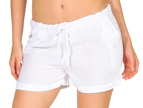 Malito Damen Shorts aus Leinen | lässige Bermuda | Pants für den Strand | Kurze Hose - Hotpants 1964 (weiß, S)