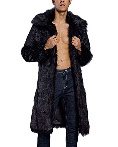 DianShaoA Pelzmantel Lang Felljacke Herren Wind Coat Warm Mantel Kunstpelz Faux Fur Lange Jacke Schwarz XL