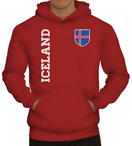 Island Fußball WM Fanshirt Gruppen Herren Hoodie Männer Kapuzenpullover Fan Trikot Iceland, Größe: M,Rot