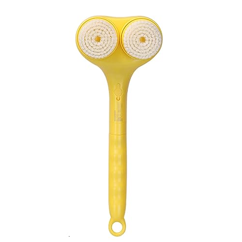 Elektrische Duschkörperbürste, 5-in-1-Badebürste mit langem Griff, rotierende Hautbürste aus weichem Silikon für Körperreinigung, Peeling, SPA-Massage (yellow)
