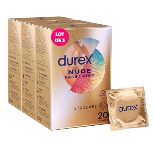 Durex - Nude Kondome ohne Latex - Hautgefühl gegen Haut - 3 x 20 Stück