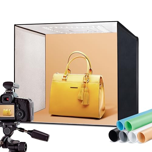 RaLeno Fotostudio Set 50 x 50 x 50cm LED-Fotobox Lichtbox Lichtwürfel Profi Fotografie Lichtzelt inkl. 3 PVC-Hintergrundfolien (schwarz, rein weiß, warm-weiß) Mehrweg