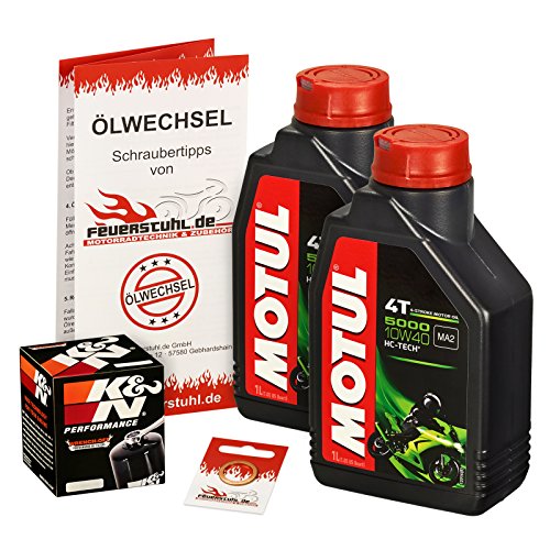 Motul 10W-40 Öl + K&N Ölfilter für Yamaha Grizzly 660 /LE (YFM), 02-06 - Ölwechselset inkl. Motoröl, Filter, Dichtring
