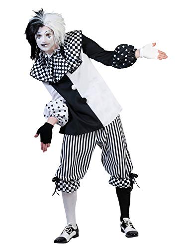 Pierro´s Kostüm Harlekin Herr Clown Herrenkostüm Oberteil Hose Größe 48 50 52 54 56 58 für Karneval, Fasching, Halloween, Motto Party / Clowns, Zirkus