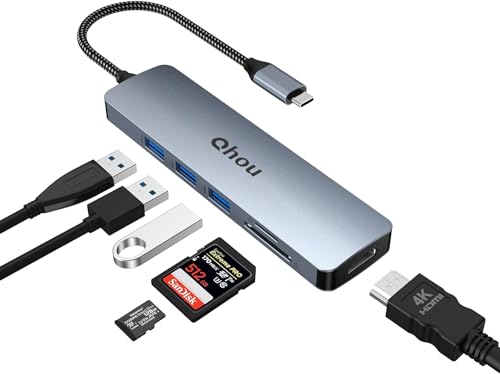 USB-C zu HDMI Adapter,USB 3.0 HUB Multiport USB C Adapter mit 4K HDMI, 100W PD, 2 USB 3.0, SD/TF Kartenleser, Kompatibel für MacBook Pro/Air, Lenovo