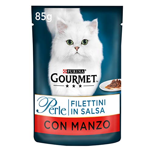 Gourmet Purina Perle Katzenfutter - Mini Rinderfilets in Sauce, 24 Beutel à 85 g (Packung mit 24 x 85 g)