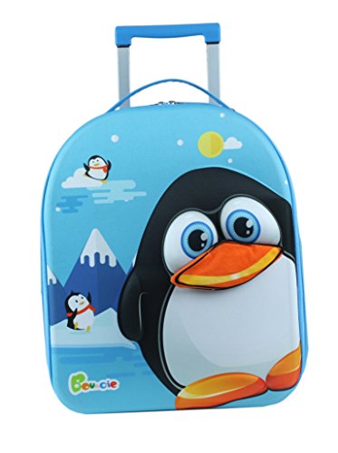 Bouncie Kinder-Trolley mit 3D-Pinguin-Motiv, Kinder-Reisekoffer, Kindergepäck, 40 cm groß, Blau