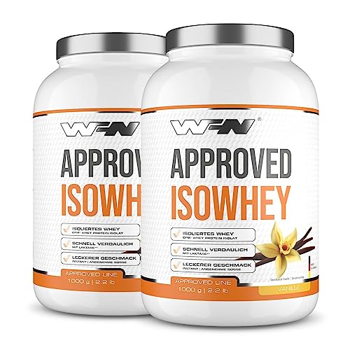 WFN Approved Isowhey - Vanille - 2x 1 kg Dose - Laktosefreies Eiweißpulver - CFM Molkenproteinisolat - Sehr gut löslich - 66 Portionen - Made in Germany - Extern laborgeprüft