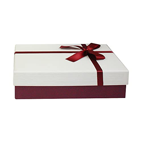 Emartbuy Starre Geschenkbox, 33,5 * 25 * 11,5 cm, Strukturierte Burgunderkiste mit Creme Deckel