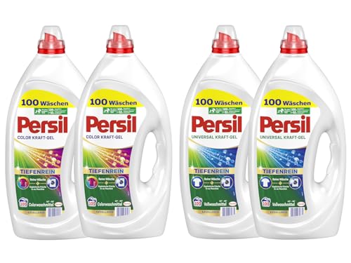 PERSIL Kraft-Gel-Set 4x 100 Waschladungen (400WL) 2x Color & 2x Universal, Flüssigwaschmittel mit Tiefenrein Technologie, für reine Wäsche und hygienische Frische für die Maschine