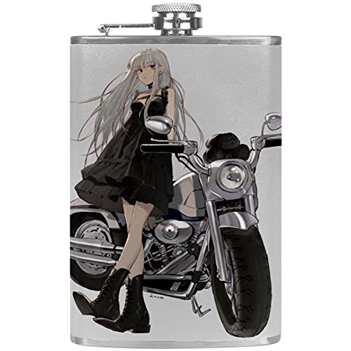 Flachmann Anime Motorrad Taschenflasche Schnapsflasche 227ml Trinkflasche Edelstahl mit Trichter Neuartige Geschenkidee und Getränkebehälter 9.2x15cm