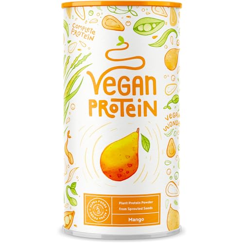 Vegan Protein - MANGO - Pflanzliches Proteinpulver aus gesprosstem Reis und Erbsen - 75% Eiweißanteil - 23g Protein pro Portion - 600 Gramm Pulver