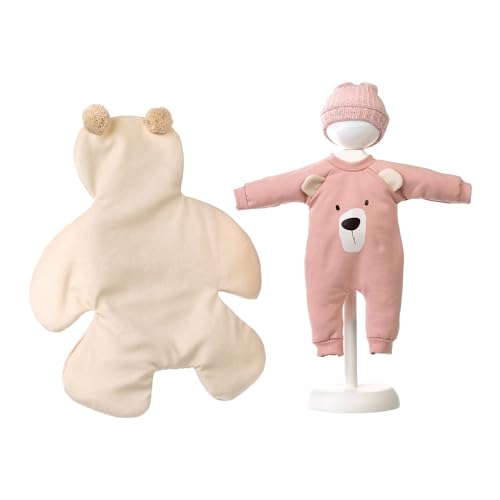 Llorens 1096364 Puppenzubehör für 36cm Puppen, Kleiderset mit weißer Bärendecke, rosa Strampler und Mütze für Babypuppen, Puppenkleidung, Puppendecke