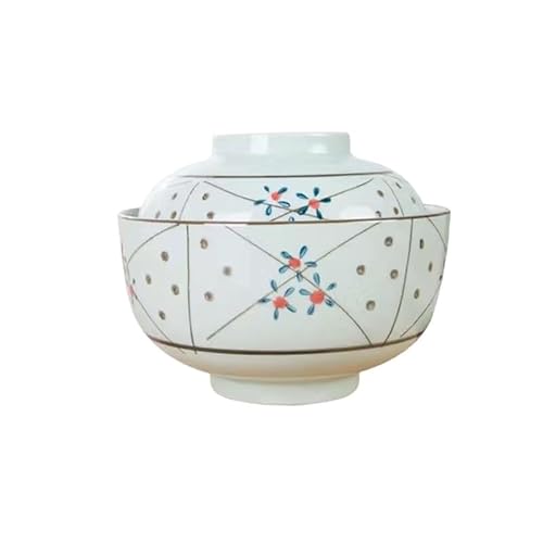 6,5 Zoll runde Terrine, japanische Unterglasur, Retro-Keramik-Suppennudel-Dampfschüssel mit Deckel, Eintopf, Haushalt, Instant-Ramen (Color : Type 02, Size : 6.5 inch)