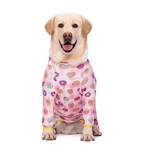 Miaododo Großer Hunde-Pyjama aus Baumwolle, Erdbeerdruck, volle Bauchbedeckung, für mittelgroße und große Hunde nach Operationen, (86 cm Brustumfang, 80 Rückenlänge, 60 lang), rosa Herzen.