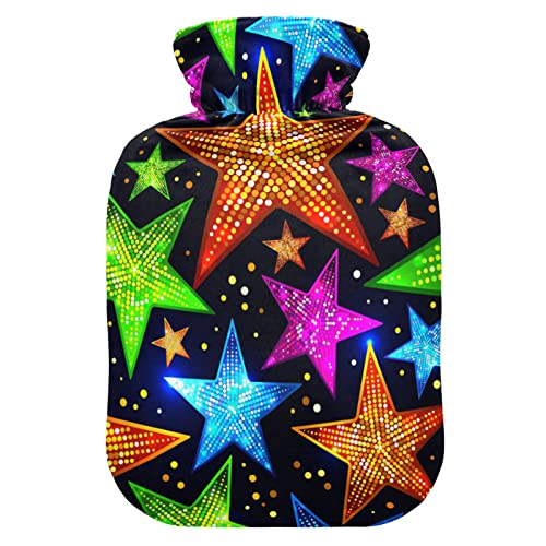 YOUJUNER Wärmflasche mit buntem Sternenmuster Bezug 2 Liter große Wärmflasche warm Komfort Handfüße wärmer