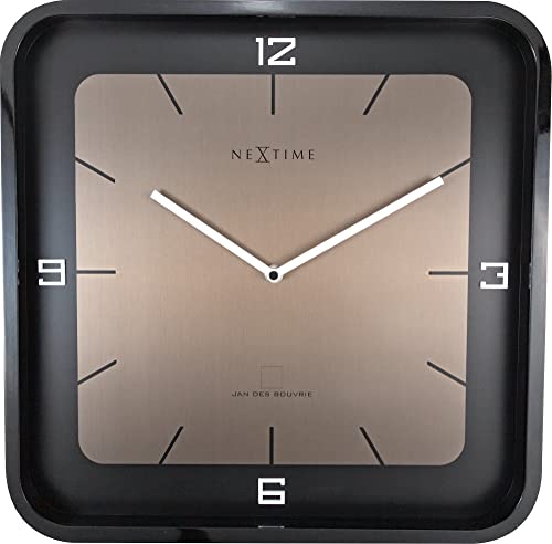 NeXtime Square Wall Wanduhr, Wood, Schwarz, 40 x 40