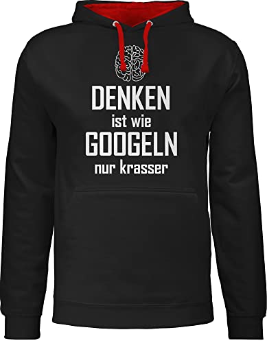 Shirtracer Sprüche - Denken ist wie Googeln nur krasser - XL - Schwarz/Rot - JH003 - Kontrast Hoodie