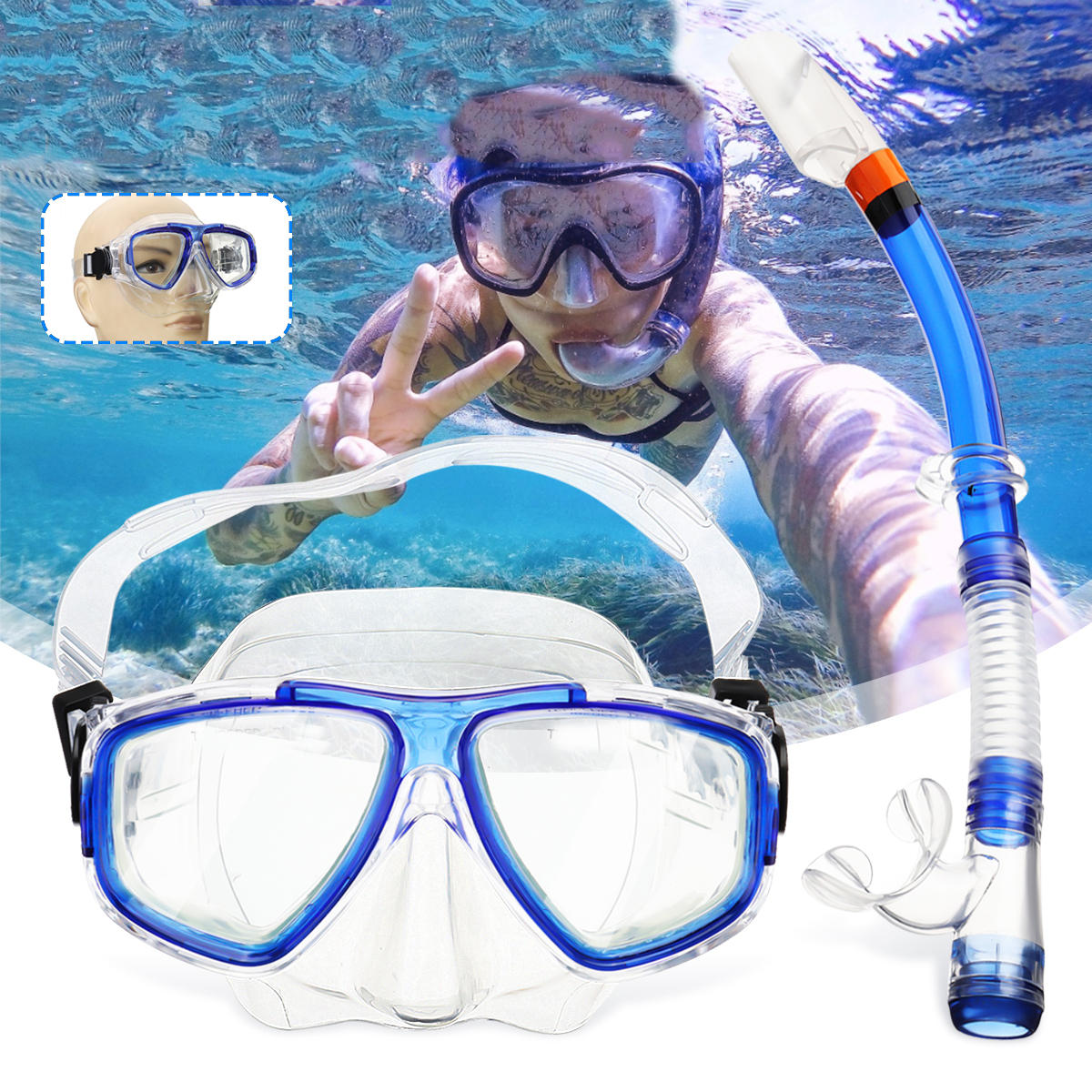 Set aus 2 Stück Tauchmaske mit gehärtetem Glas, Atemrohr und Schnorchelbrille für Schwimmen und Tauchen