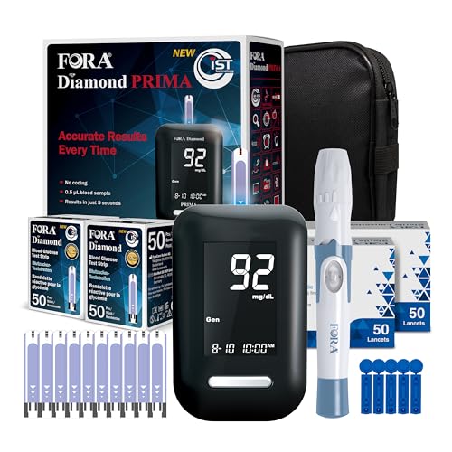 FORA Diamond DM10a - Diabetes starter set, Blutzuckermessgerät (mg/dl) mit 110 Blutzuckerteststreifen, und 110 Lanzetten