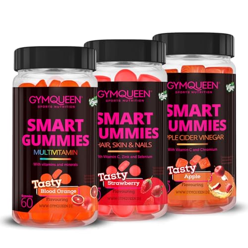 GymQueen Smart Gummies 3er Pack, funktionale Gummies mit Haut-Haare-Nägel-, Apfelessig- und Multivitamin-Matrix, mit Vitaminen, Mineralstoffen und Spurenelementen, vegan