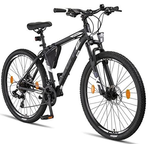 Licorne Bike Effect Premium Mountainbike in 27,5 Zoll Aluminium, Fahrrad für Jungen, Mädchen, Herren und Damen - 21 Gang-Schaltung - Scheibenbremse Herrenrad - Schwarz/Weiß (2xDisc-Bremse)